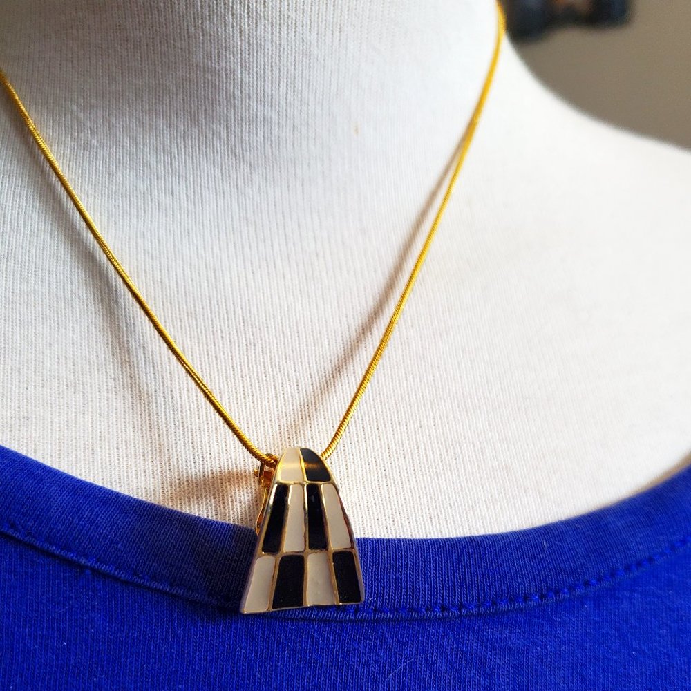 Gold Plated Snake Chain Checker Pendant Necklace Tony Alexander Jewelry Artisan